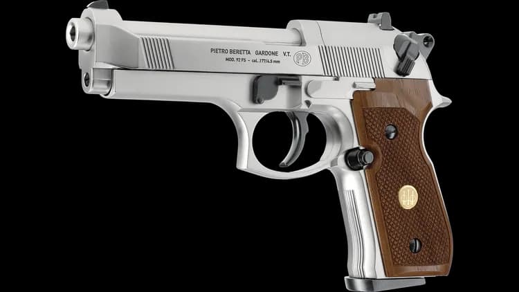 PISTOLET CO2 BERETTA 92-FS NICKEL BOIS / 419.00.03