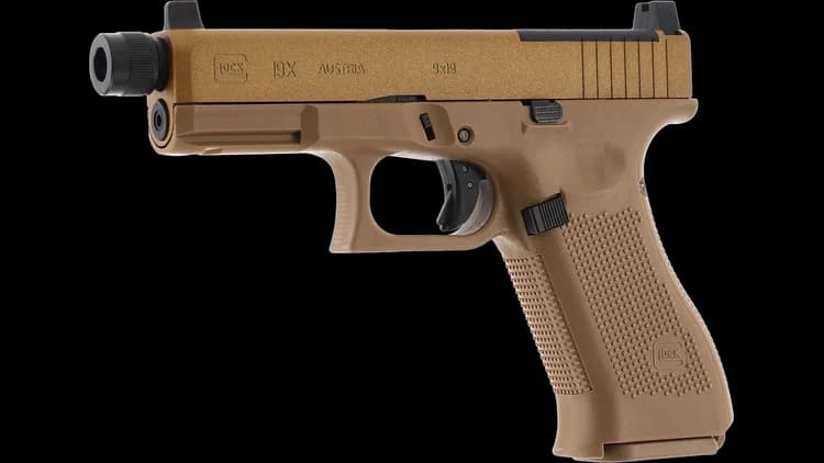 PISTOLET CO2 GLOCK 19X TAN MOS M14X1 M-SLIDE B-BACK 177 BBS / 5.8462